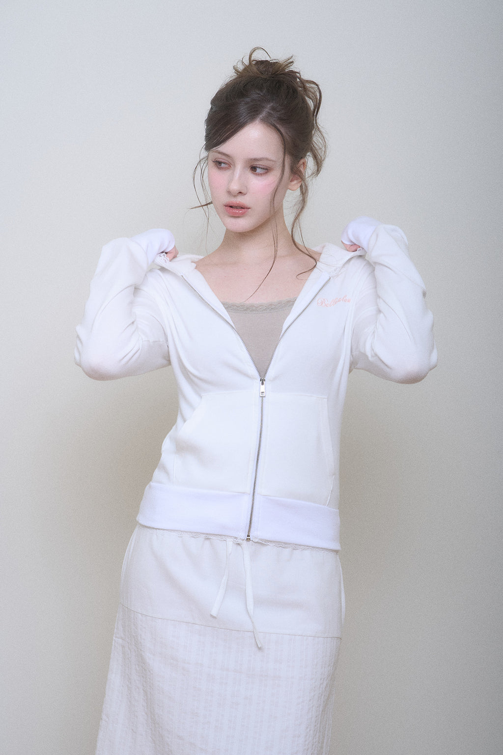 Bella Hood Zip-Up (White)