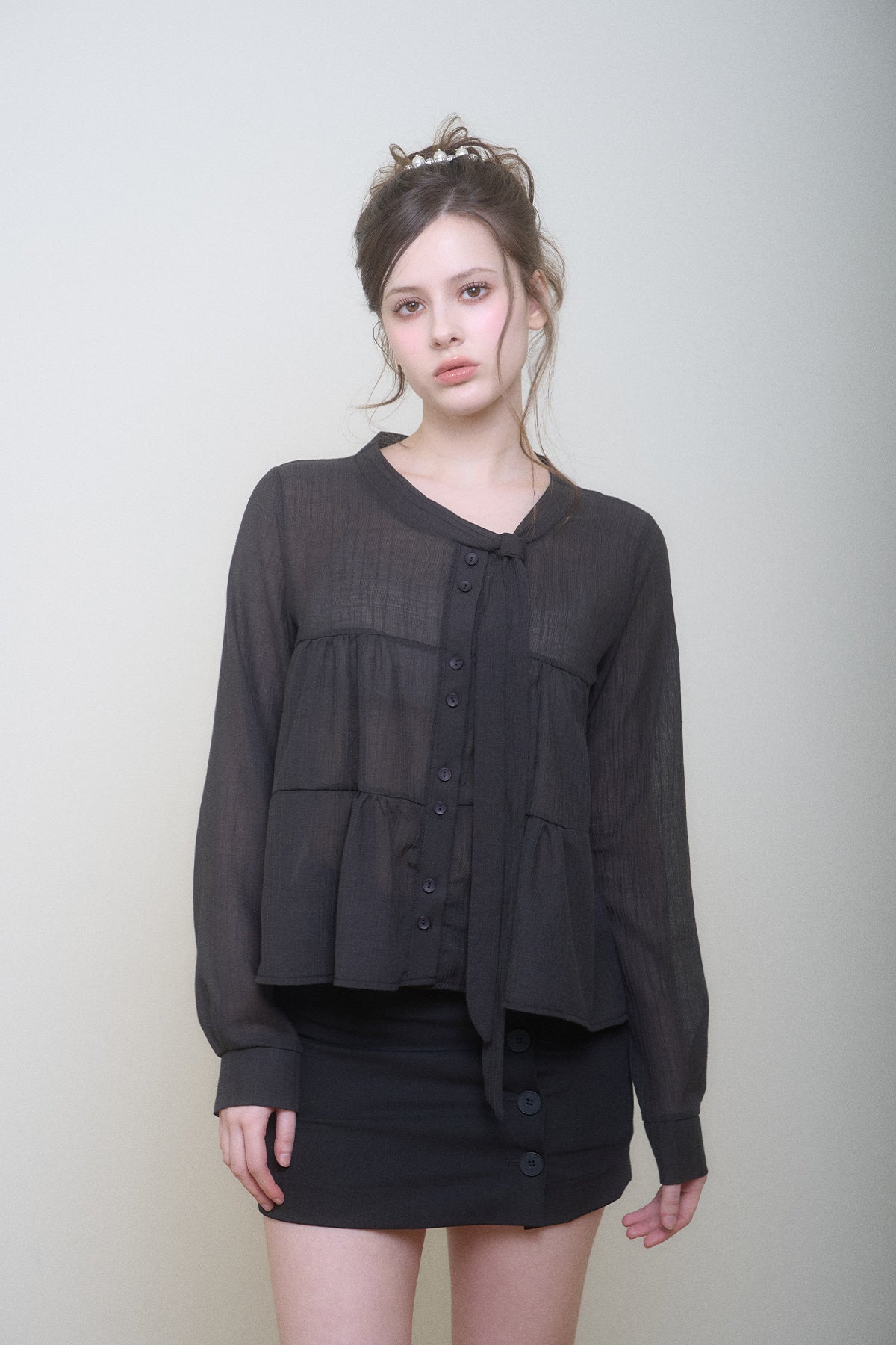 Celine Ribbon Blouse (Black)