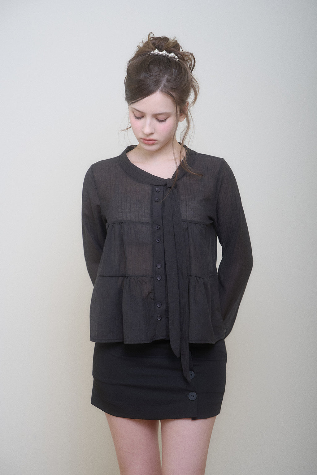Celine Ribbon Blouse (Black)