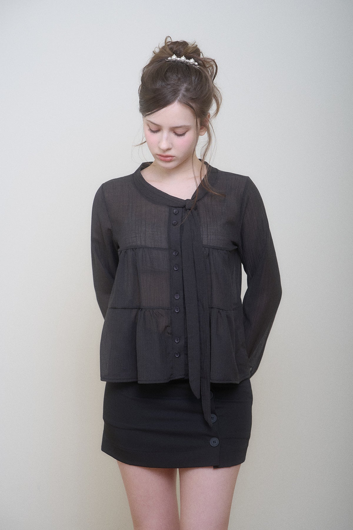 Celine Ribbon Blouse (Black)