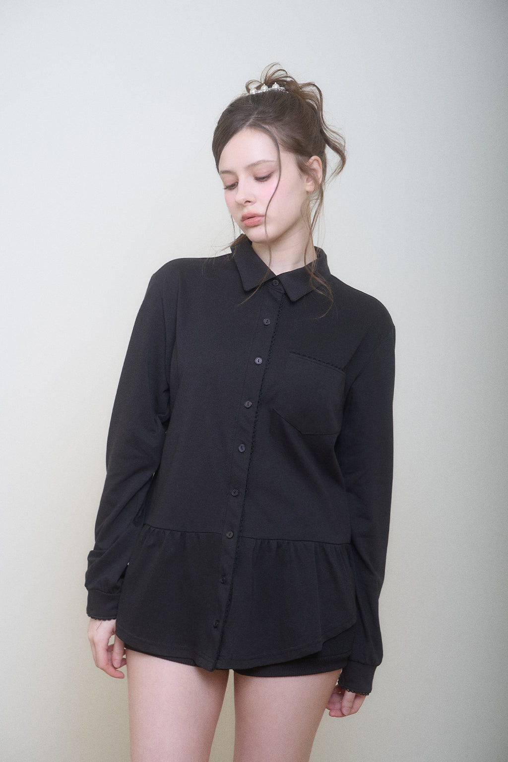 Classic Cotton Lace Shirt (Black)