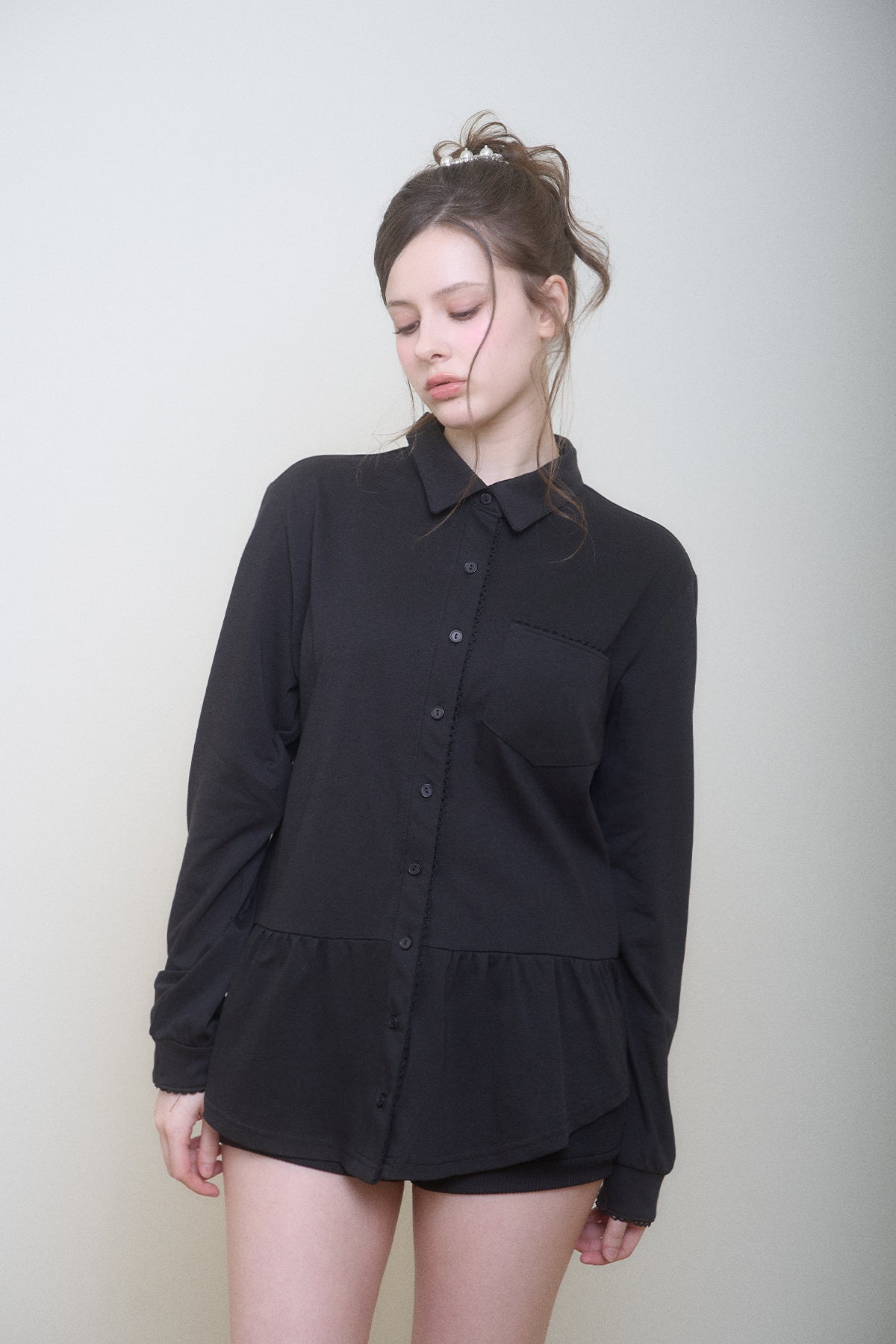 Classic Cotton Lace Shirt (Black)