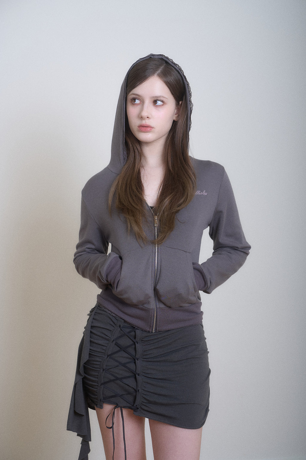 Bella hood Zip-Up (Dark Gray)