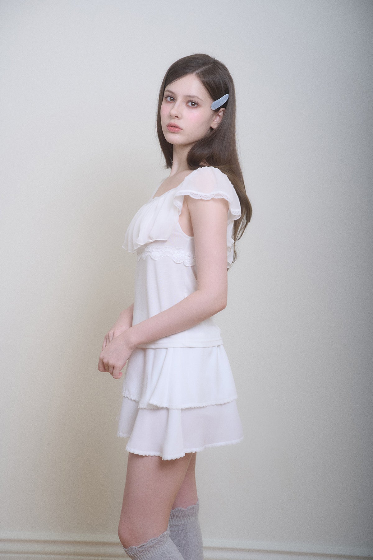 Plie chiffon Skirt (White)