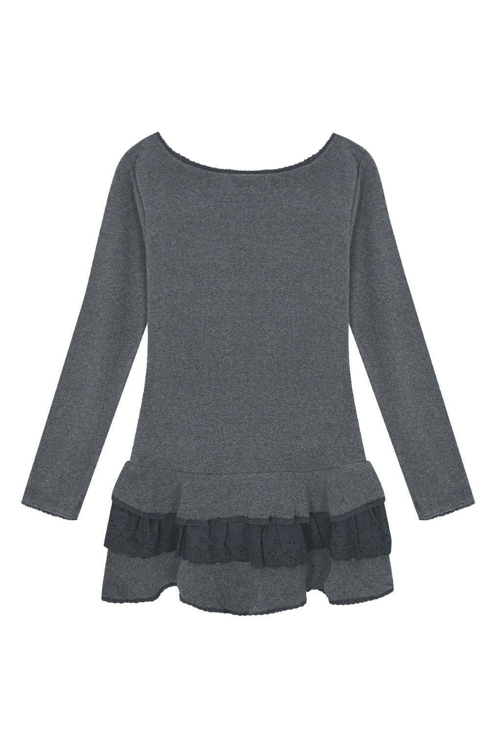Lace Boat Neck Dress (Gray)