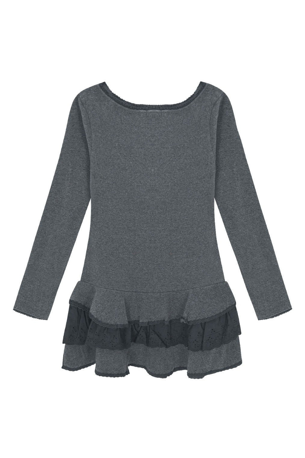 Lace Boat Neck Dress (Gray)